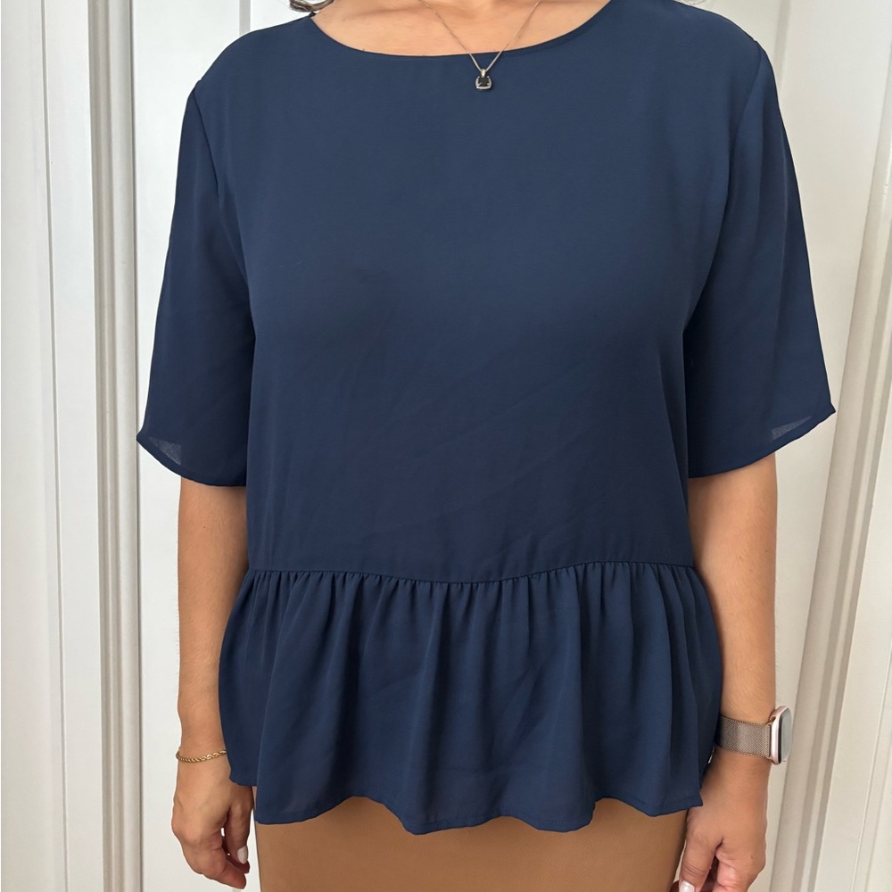 Banana Republic Elegant Navy Peplum Blouse
